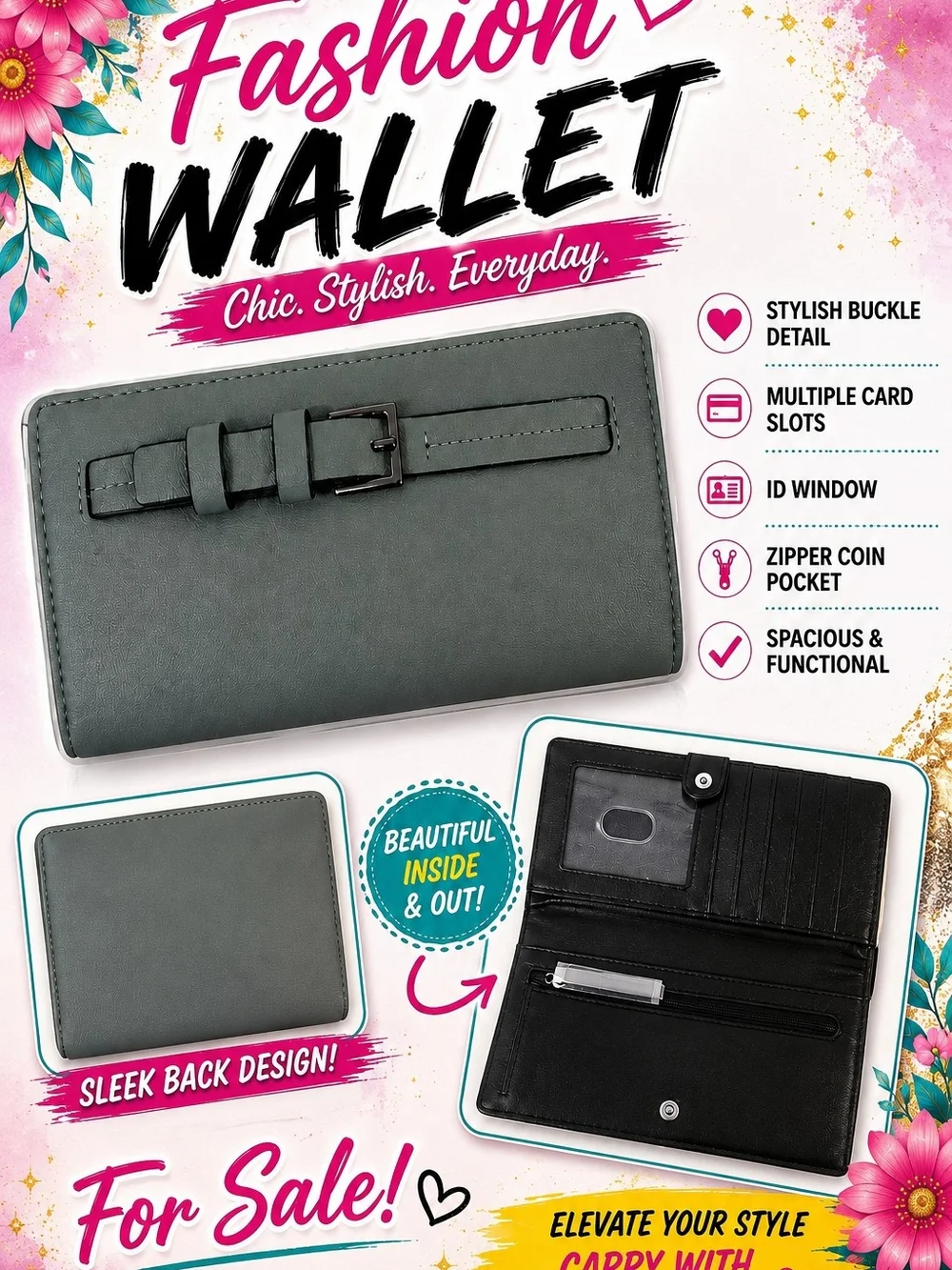 Fashion Wallet - Gray Chic Buckle Women's Wallet